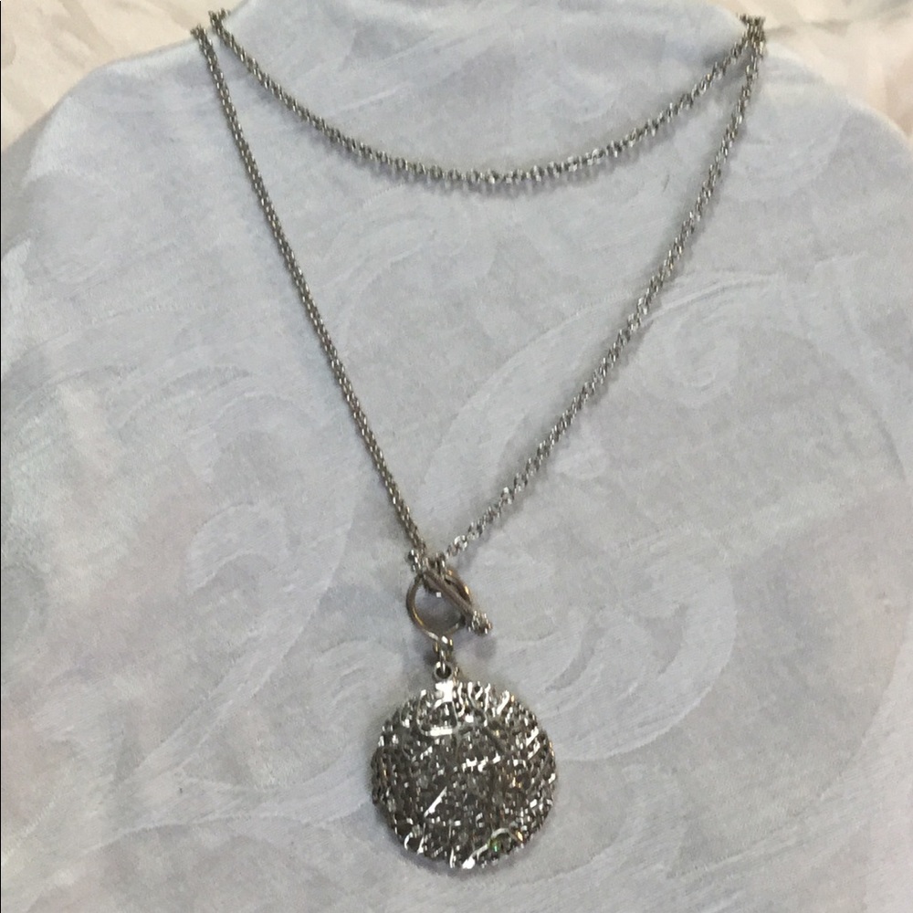 💜  Cookie Lie silvertone & crystal long necklace